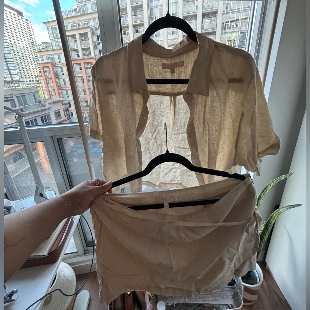 Wayf | Beige Shirt and Skirt Set